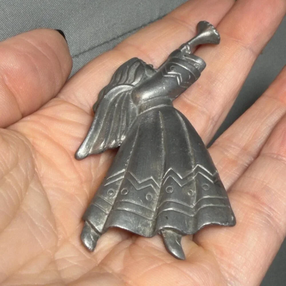 Angel Brooch Silver Tone Guardian Angel Figural Pin Vintage Style 3”